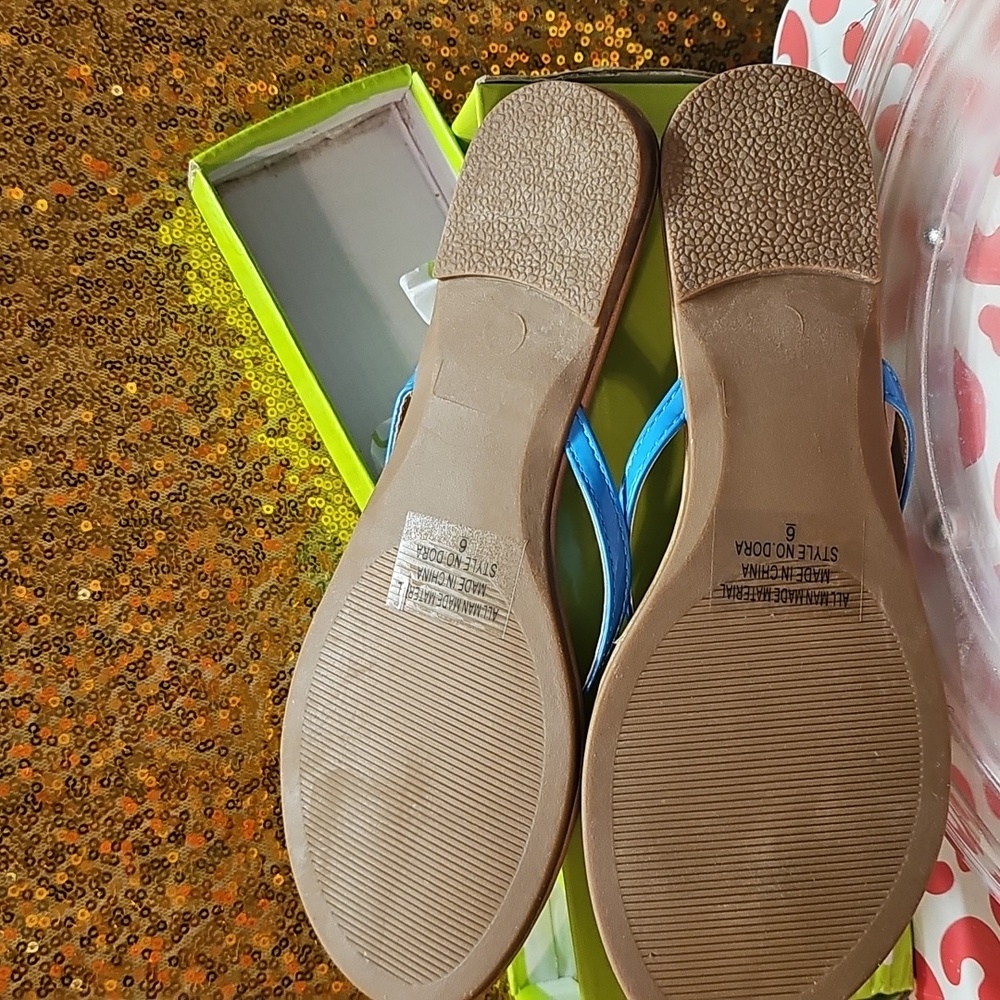 K Betani rhinestone crystal turquoise flip flop summer fun sz 6 casual - Picture 7 of 10